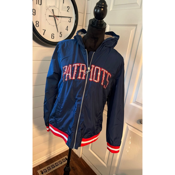New Patriots Sequin Waterproof Hooded Bomber Jacket - Picture 3 of 11